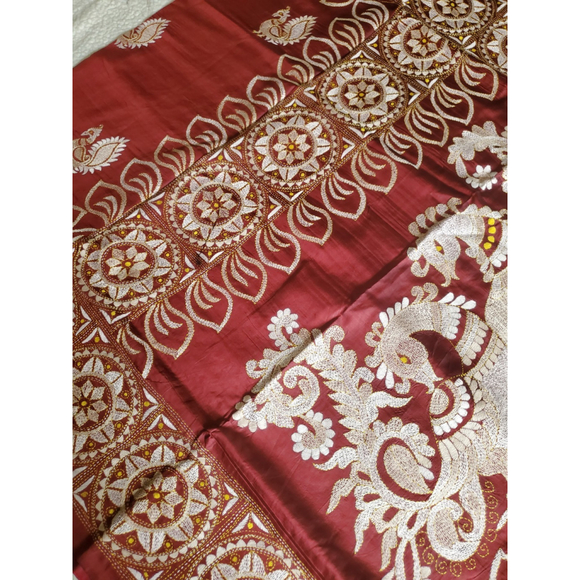 New Women Pure Silk Designer Kantha Saree W BP Kalamkari Festive HandloomWedding - Picture 9 of 15